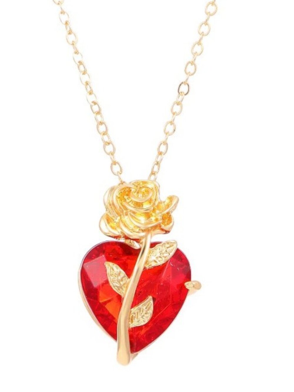 Gold Rose Heart Pendant Necklace Gothic Romantic Love Gift Women Jewelry Cute